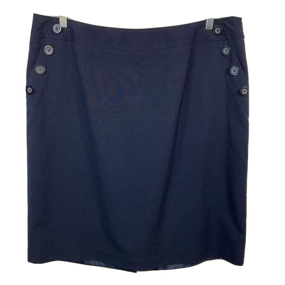 Judith Hart Women Skirt Sz 18W Navy Blue Pencil Side Zip Sailor Buttons Lined